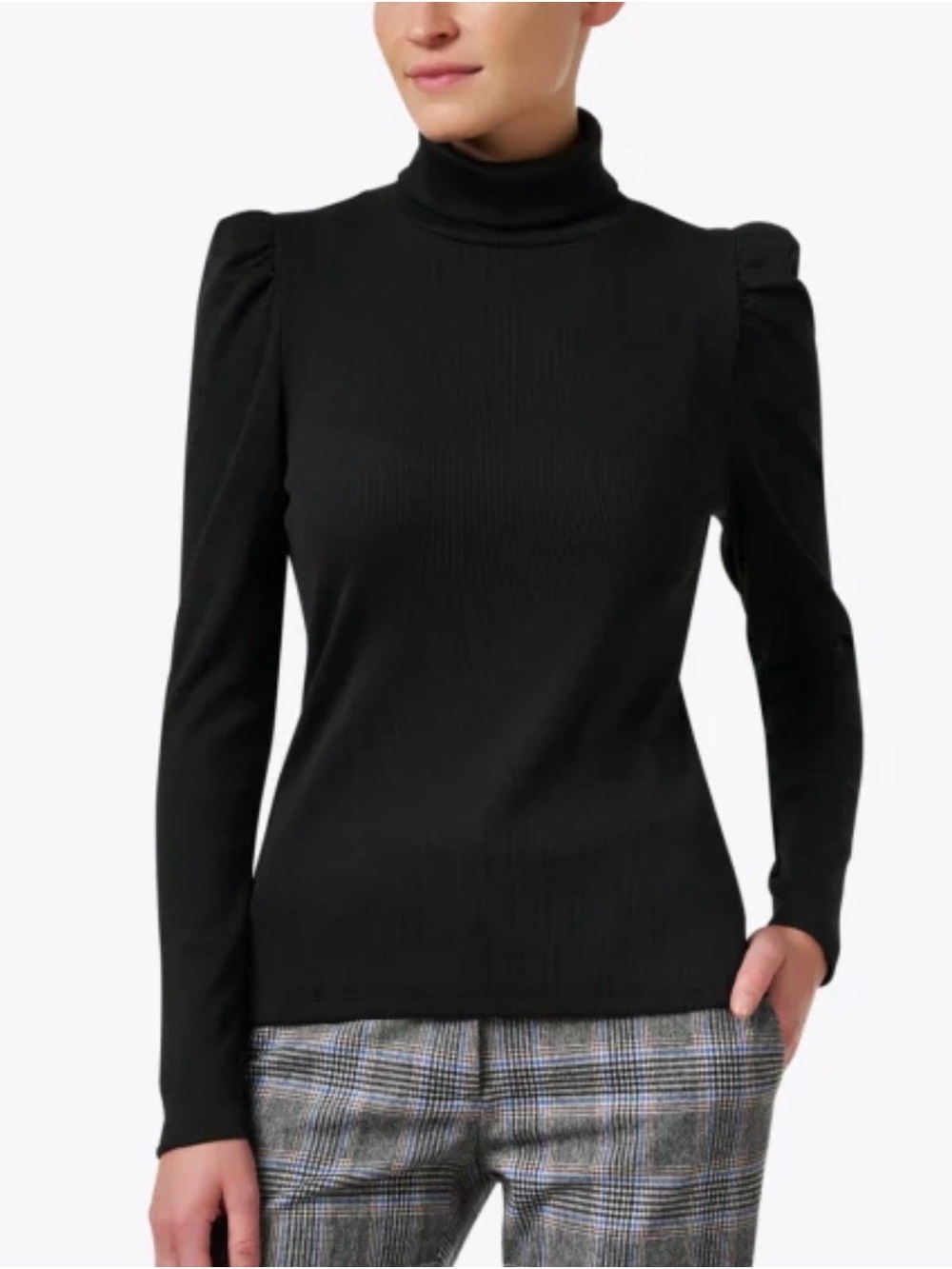 Veronica Beard Cedar Turtleneck Black Puff-Shoulder Sweater XS - Picture 1 of 4